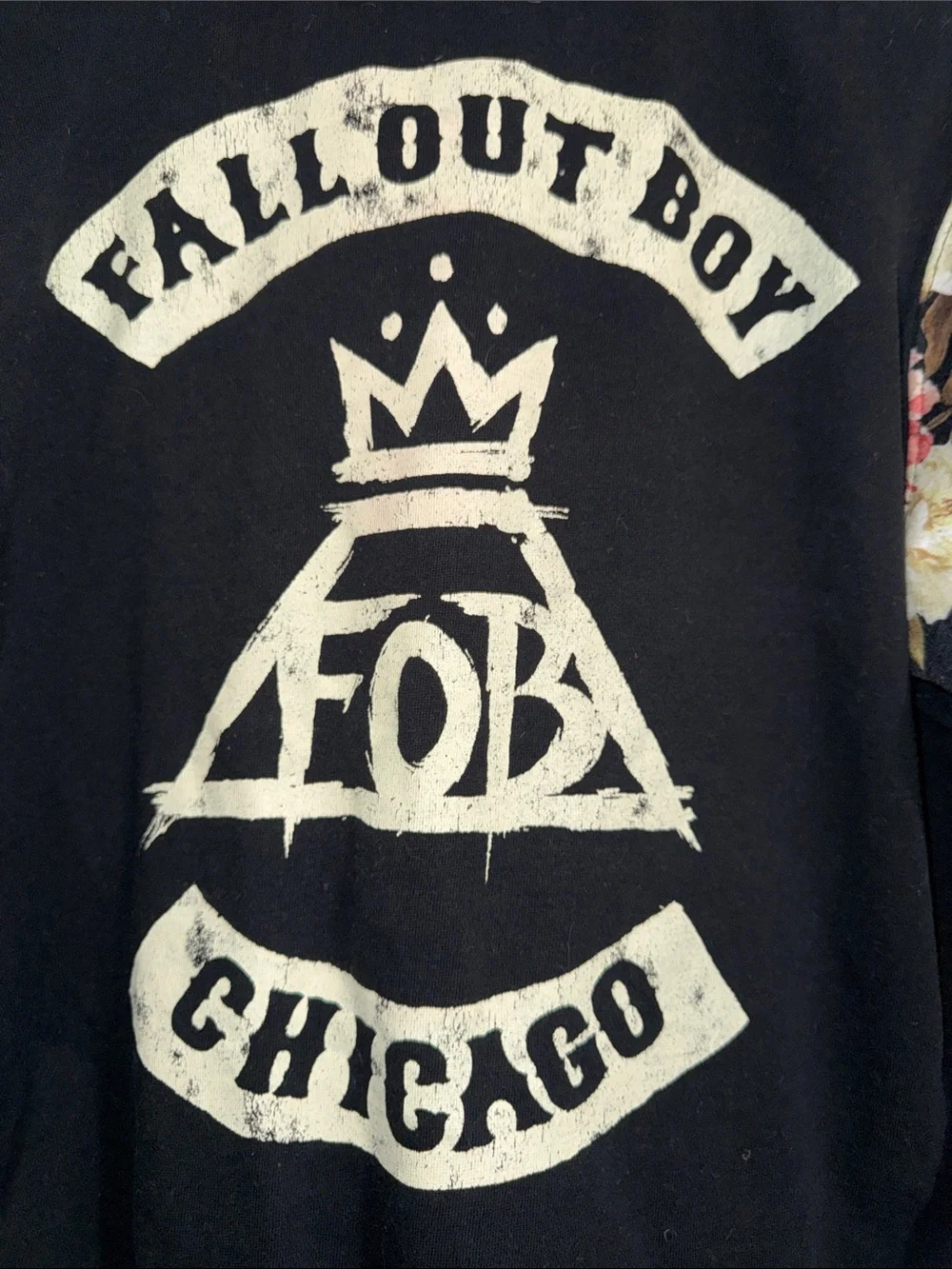 Rare Fall Out Boy Floral Sleeve Varsity Letterman Hooded Jacket Band Merch XL